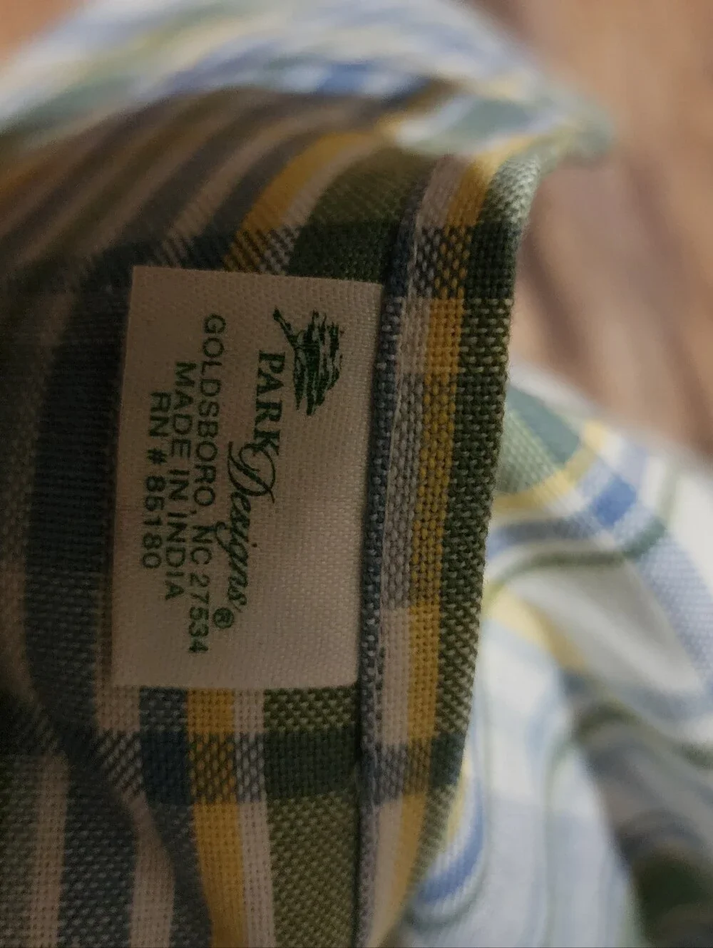 Blue, green, yellow and white plaid curtains